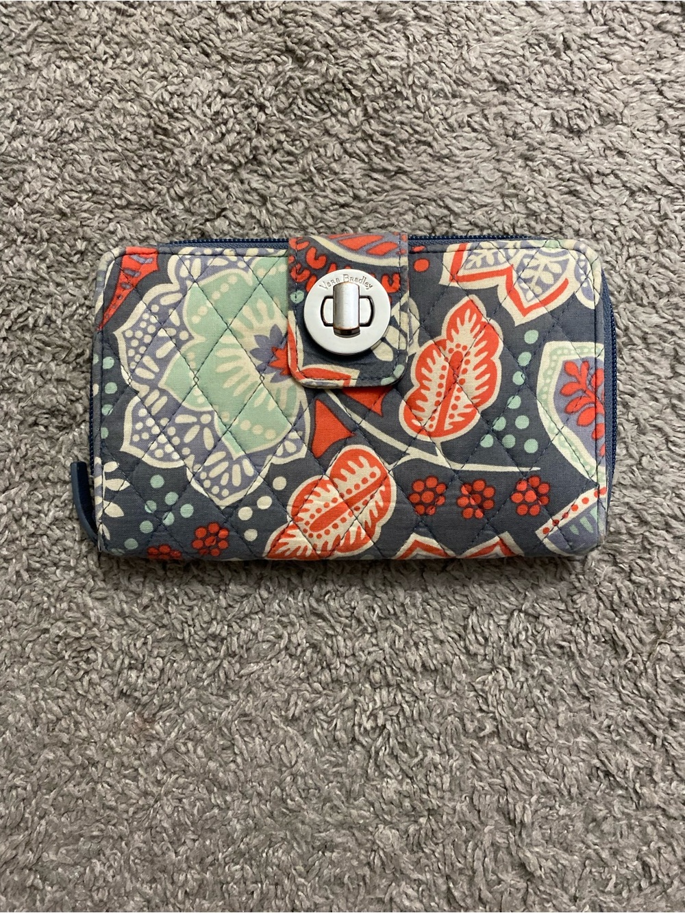 Vera Bradley Quilted Floral Wallet in Gray, Coral & Mint